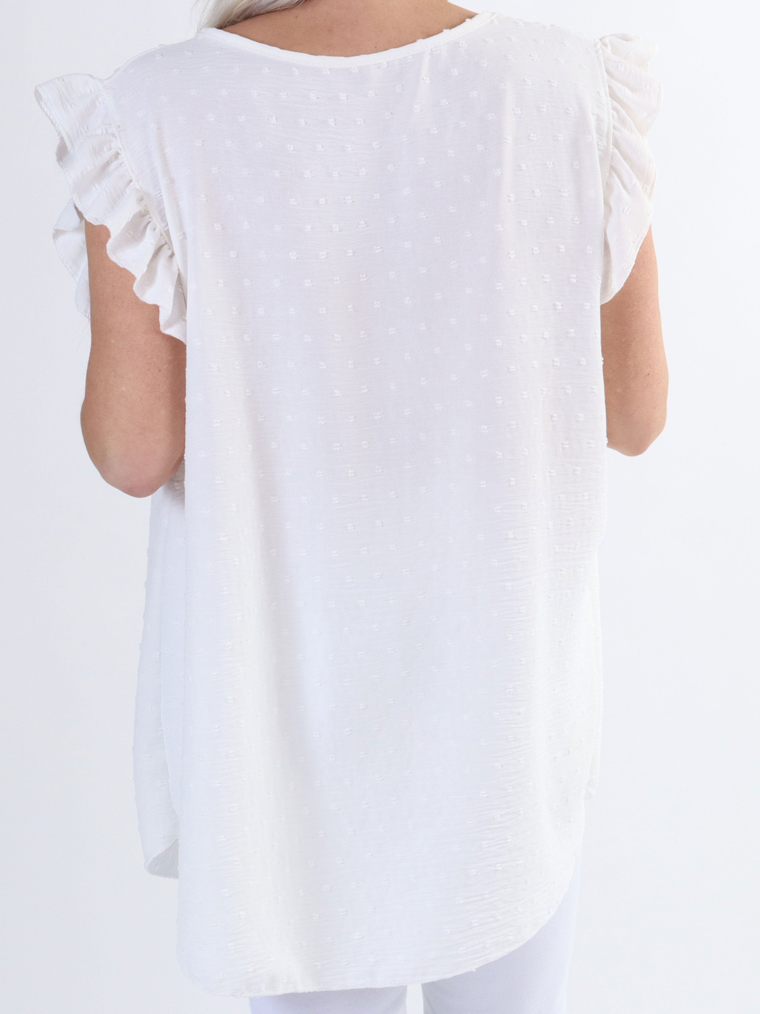 Evig - Sød plus size tunika med prikker og flæseærmer